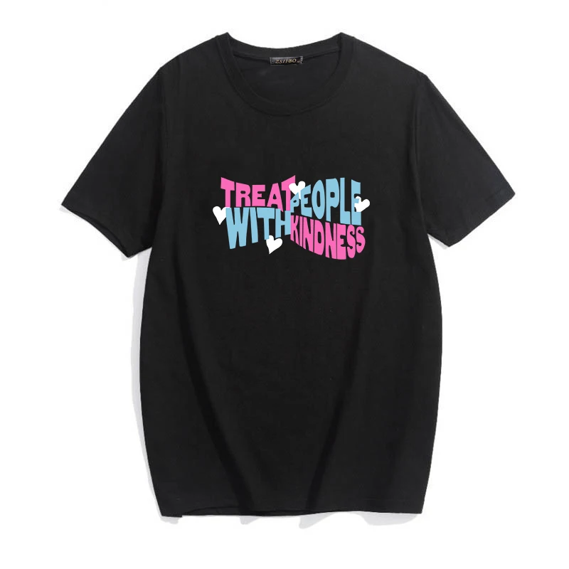 
Harry Style Tops Treat People With Kindness Letter Print Fun Harajuku Chic Loose Casual Women Short Sleeve T-shirt Summer 