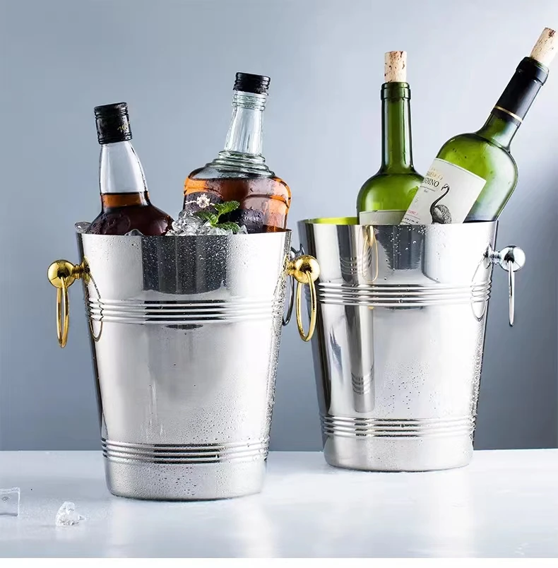 2023 New Years Products Ice Buckets For Sale Nightclub Ice Bucket Wine Cooler Stainless Steel Bar Ice Bucket