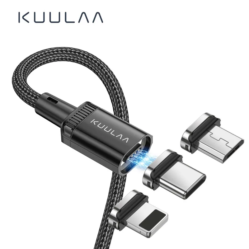 KUULAA 2021 magnetic magnet 3a fast charge cable cell phone accessories 3 in 1 magnetic micro usb data charging cable led light