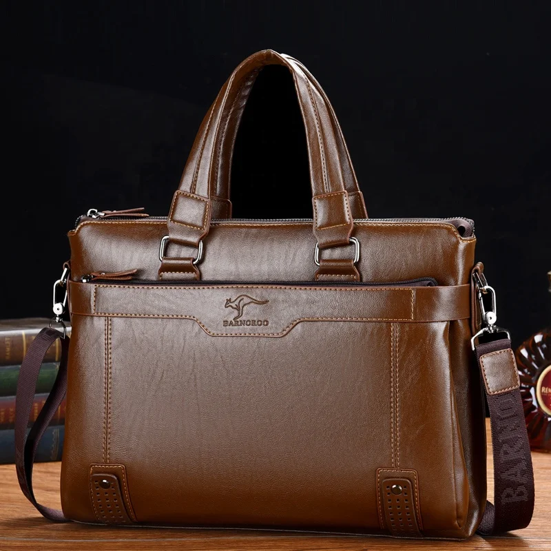 
classical multi-function 14 inch leather brown laptop briefcase bag male black handbag set with wallet shoulder bags 