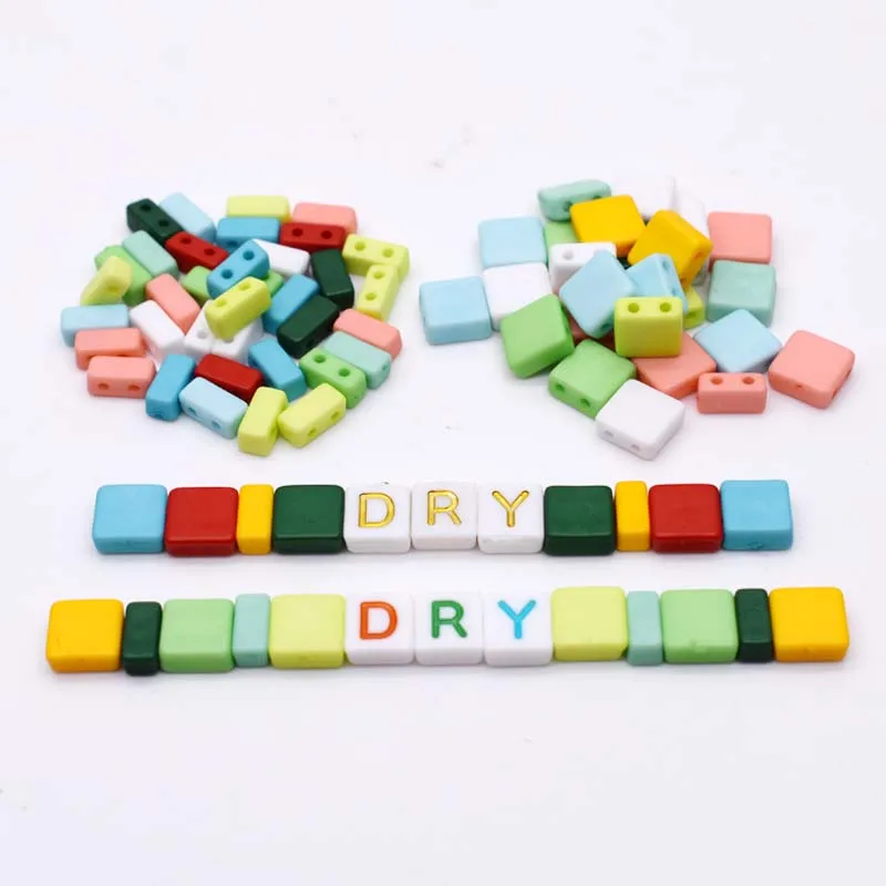 500pcs/bag Acrylic Alphabet Beads Double Hole Letter Beads Square Loose Beads For Jewelry Making Bracelet