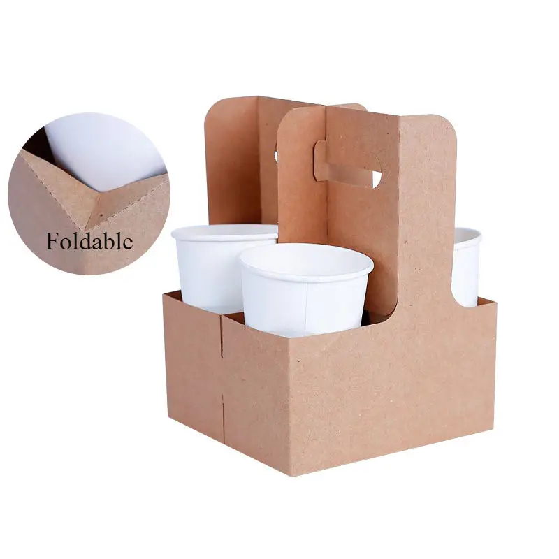 Cup Coffee Paper Carrier Cup Holder Tray Corrugated Cardboard Eco Friendly Takeaway Portable