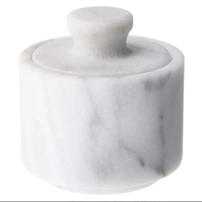 Hot sale White Black Round Marble Food Storage Container Jar Spice Holder Candy Salty bowl for Kitchen Storage Accessories