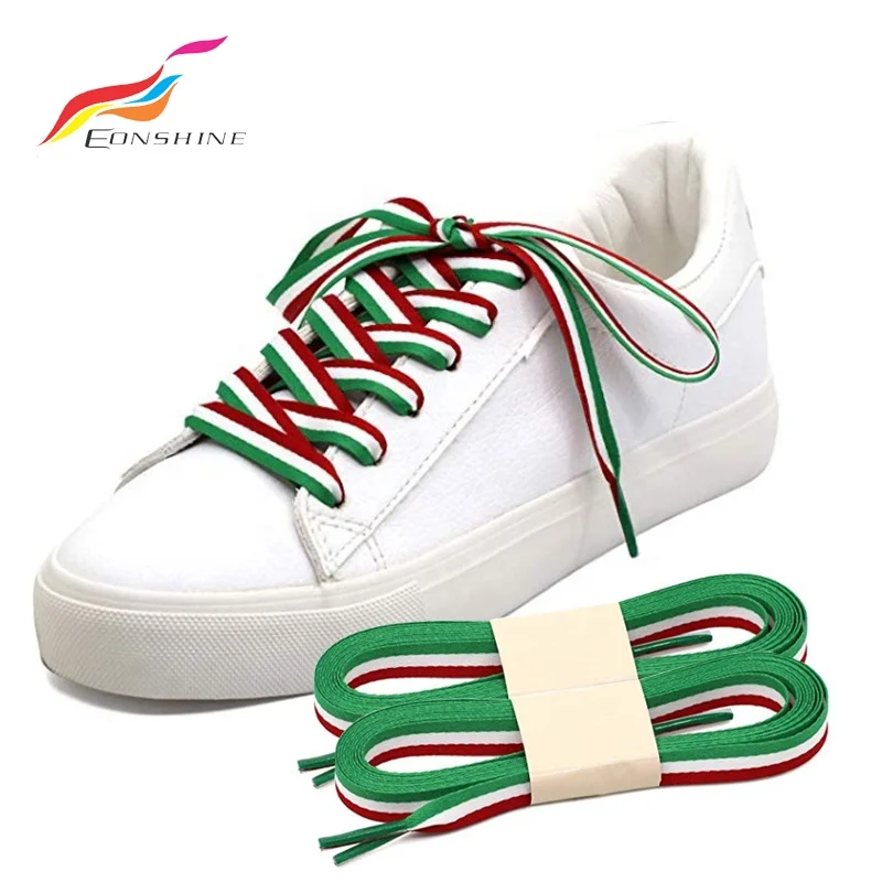 Flat Polyester 3 Color Braided Red White Blue Stripe Shoelaces for Canvas Shoe Laces
