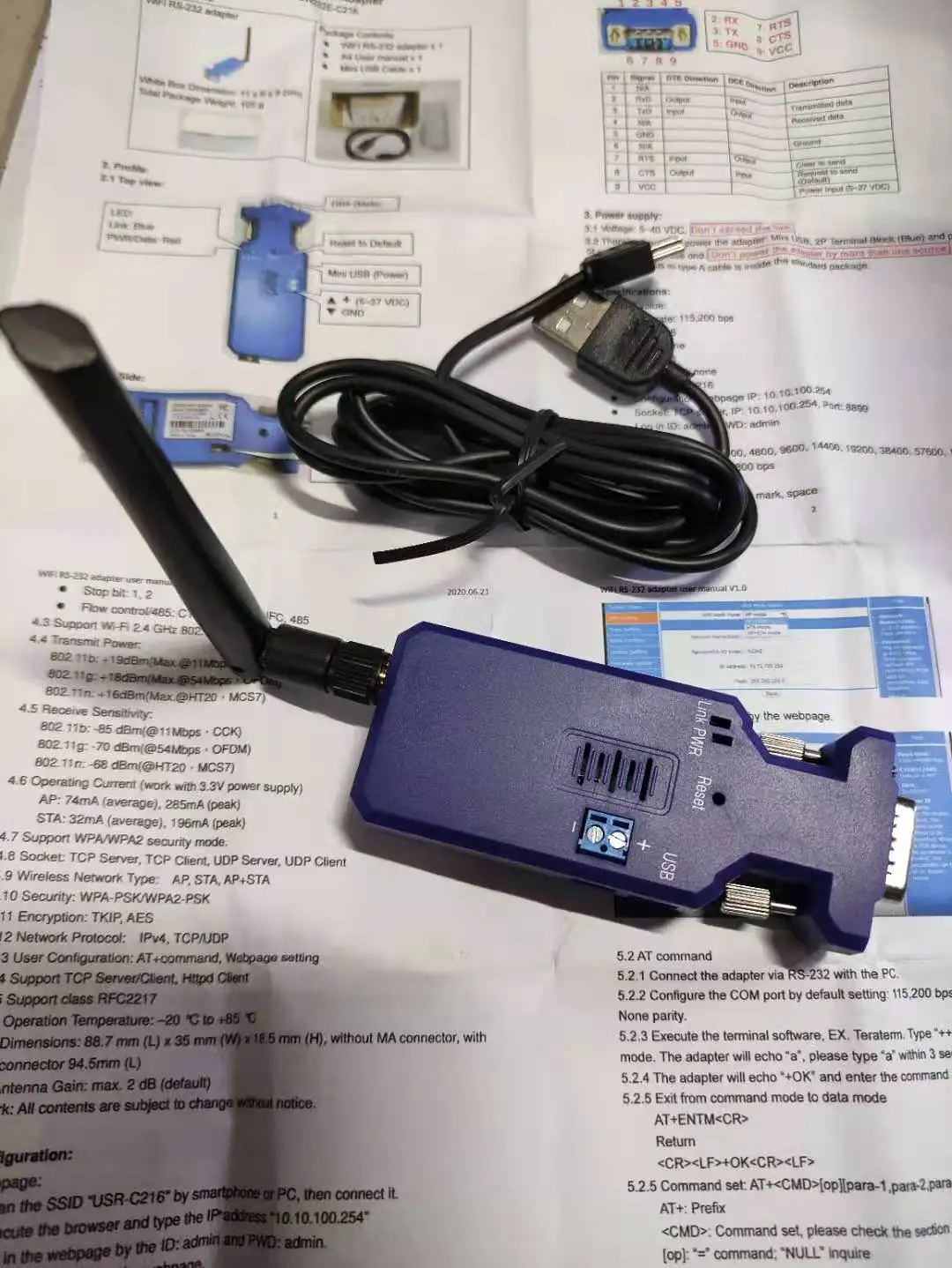 
Wifi serial rs232 adapter with male db9 connector 