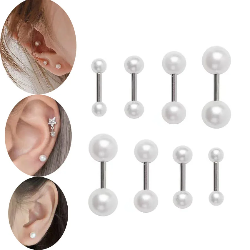 3/4/5mm pearls piercing jewelry wholesale stainless steel eyebrow lips labret piercing titanium body piercing jewelry