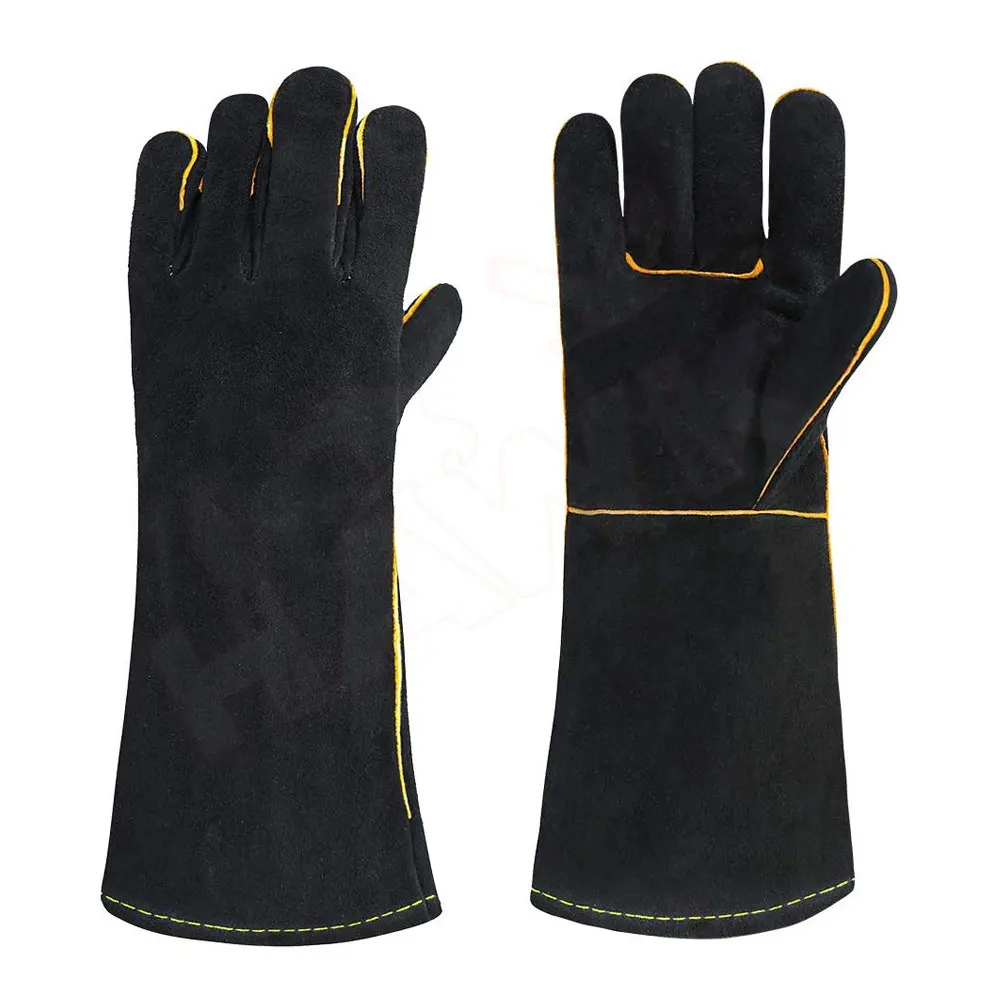 Cow Split Leather Gants De Barbecue Bbq Heat Resistant Heatproof Argon Mig Custom Hand Leather Safety 16 Inch Welding Gloves