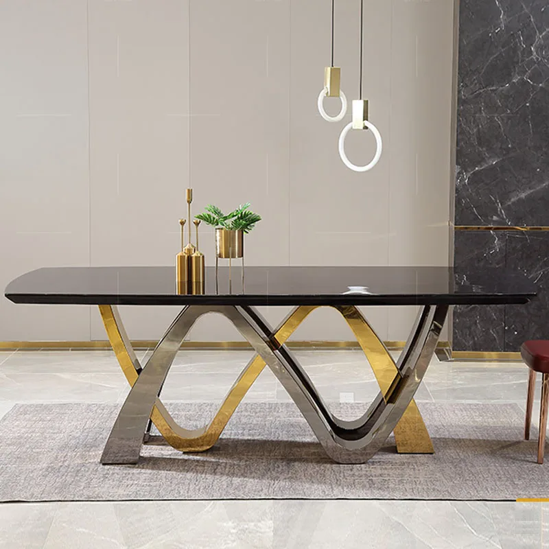 Modern luxury good quality stainless steel marble top square  dinning room furniture dining tables  restaurant dining table set