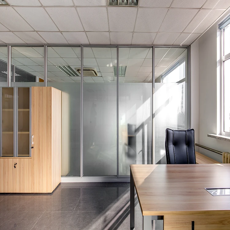 Modern Design My Space Office Partition Wall Easy-to-Install Acoustic Office Dividers Visible Frame Double Glass wall