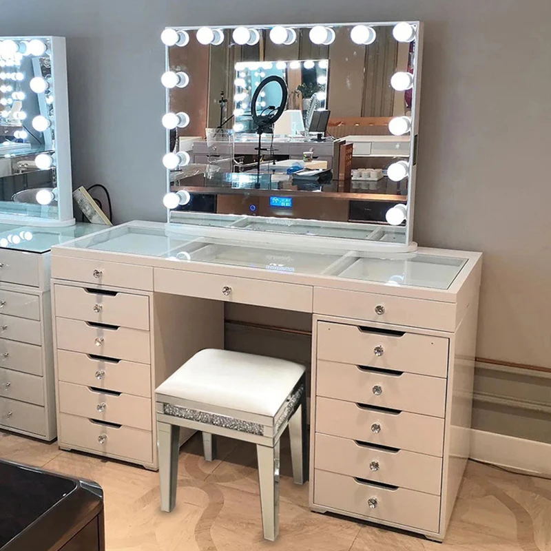 Black Vanity Chair Dresser With Mirror Vanities Luxury Led Lights Mirrored Table Princes Bedroom Smart Light White Makeup