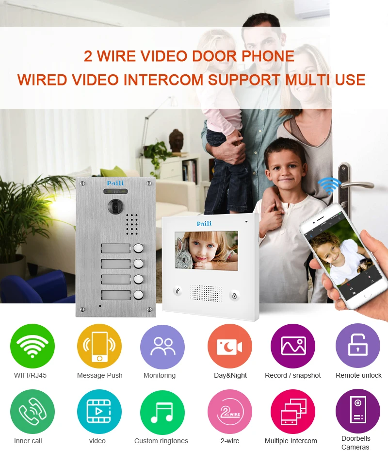 Home Inside  Video Portero Intercom With Doorbell, Interphone Sans 2 Wire Intercom Kit Commax Video Door