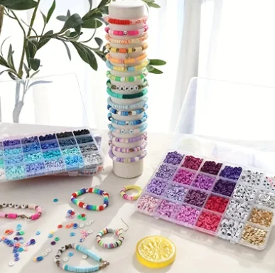 Customized 24 grid 6mm Flat Round Polymer Clay Beads handmade DIY bracelet jewelry bracelet making kit