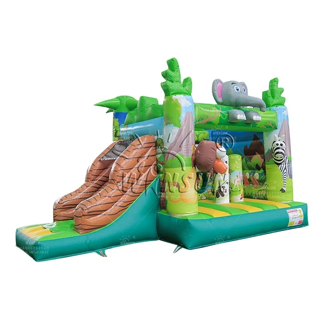 Jungle Forest Zoom Animal Inflatable Bouncer with Slide Combos Fun Outdoor Inflatable Bounce Slide for Kids