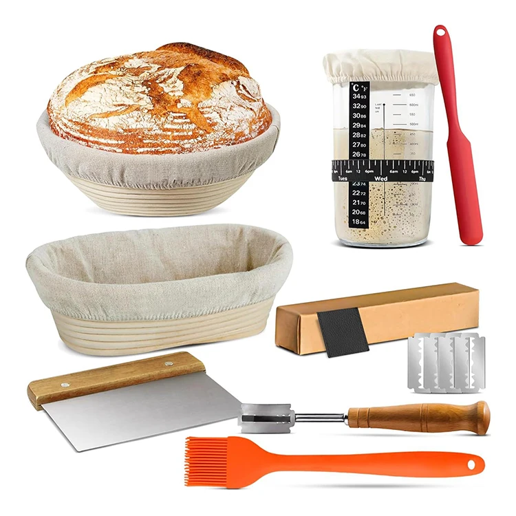Beginner sourdough starter kit contain bread proofing basket 20 oz glass jar DIY tools bread lame and more for making bread set