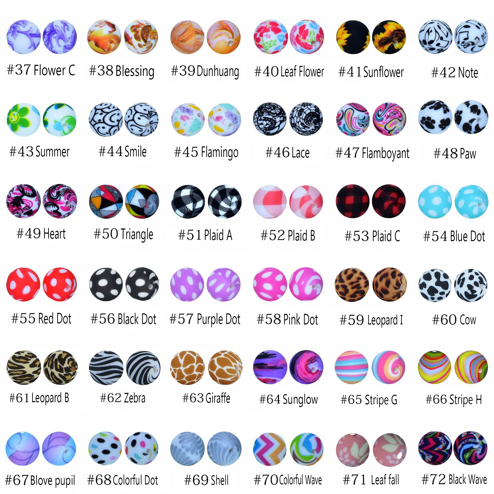 15mm Round Print Food Grade Silicone Beads DIY Baby Teething Sensory Bracelets Teether Toys