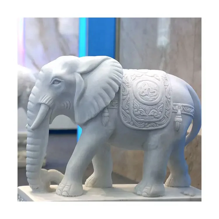 Hot Selling Outdoor Stone Carved Elephant Sculpture Large Size Marble Elephant Statue For Decoration
