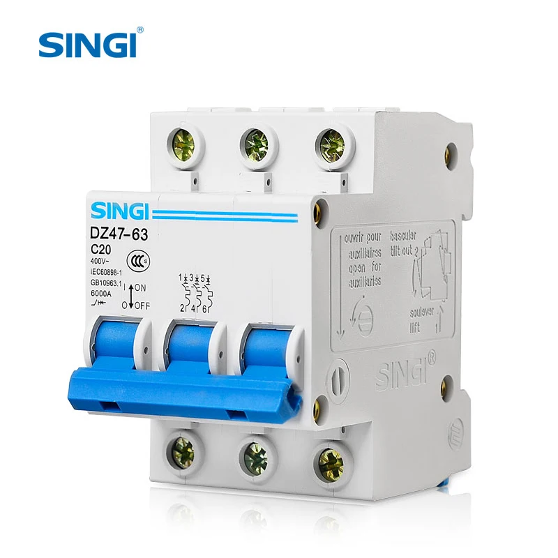 SINGI Brand TIS DZ47-63 3 Poles Miniature circuit breaker with overload and circuit protection MCB