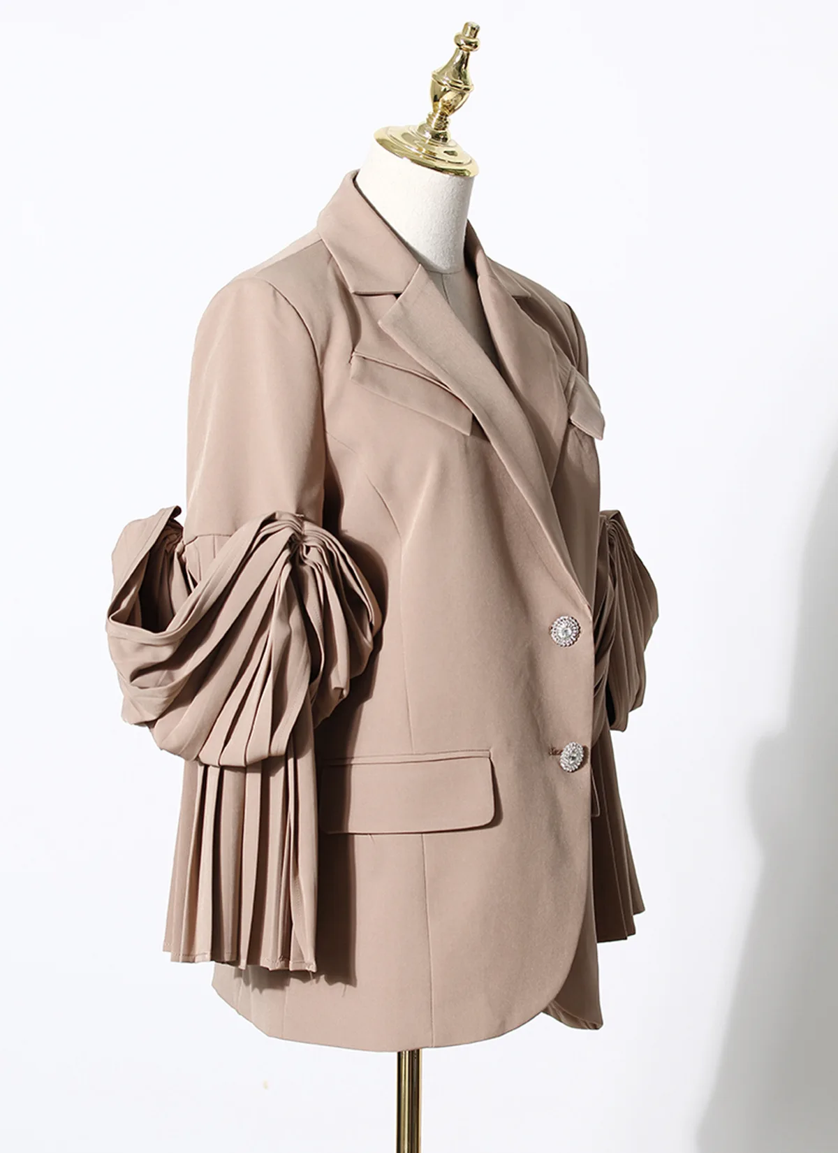 New Fashion Ladies Blazer Long Sleeve Slim Fit Blazer 100% Polyester Ladies Shirring at Sleeve Blazer Jacket Standard Knitted
