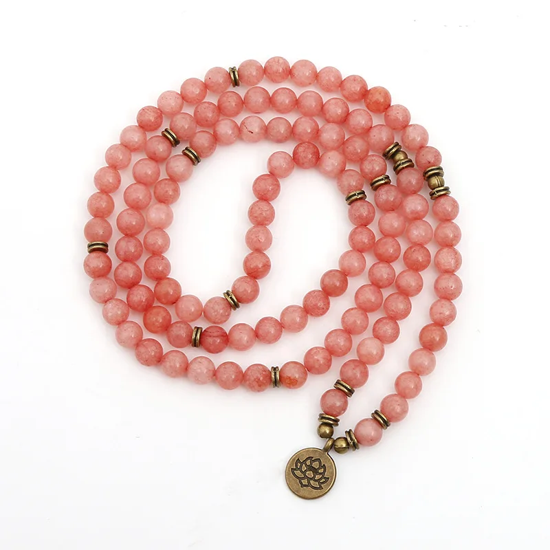 Natural Mashan Jade Watermelon Red Bracelet Gemstone Red Agate White Line Stone Carved Coral Beads