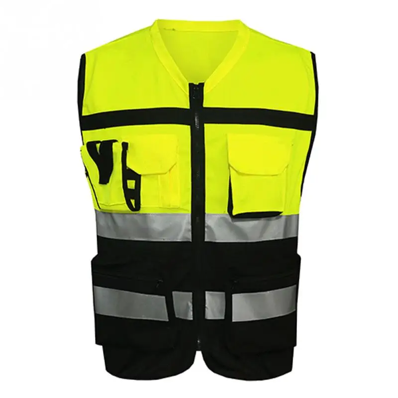 Multi Function Traffic Security Safety Vest Custom Safety Vest High Visibility Green 100% Polyester Reflective Vest