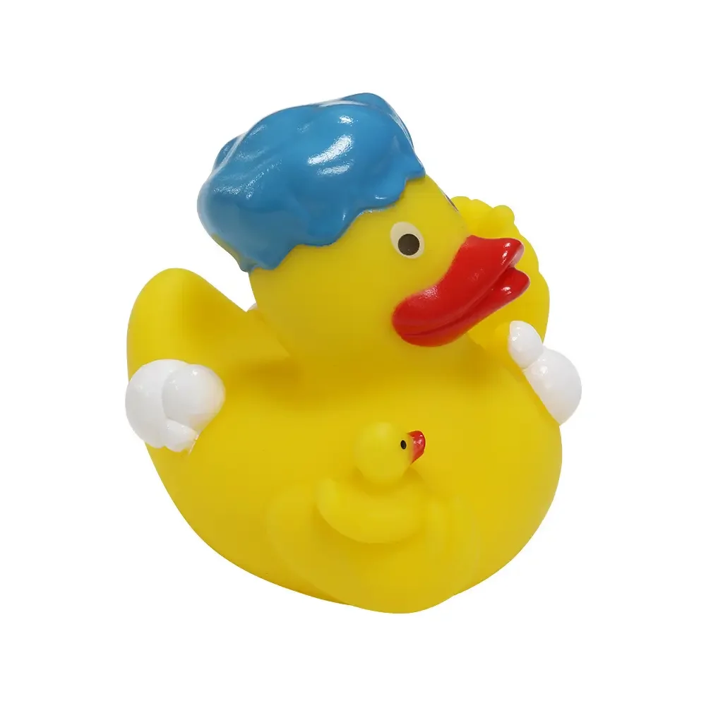 Hot Selling PVC Yellow Rubber Duck Cute Mom Duck in a Blue Hat Manufacturer Customized Floating Baby Bath Duck Toys