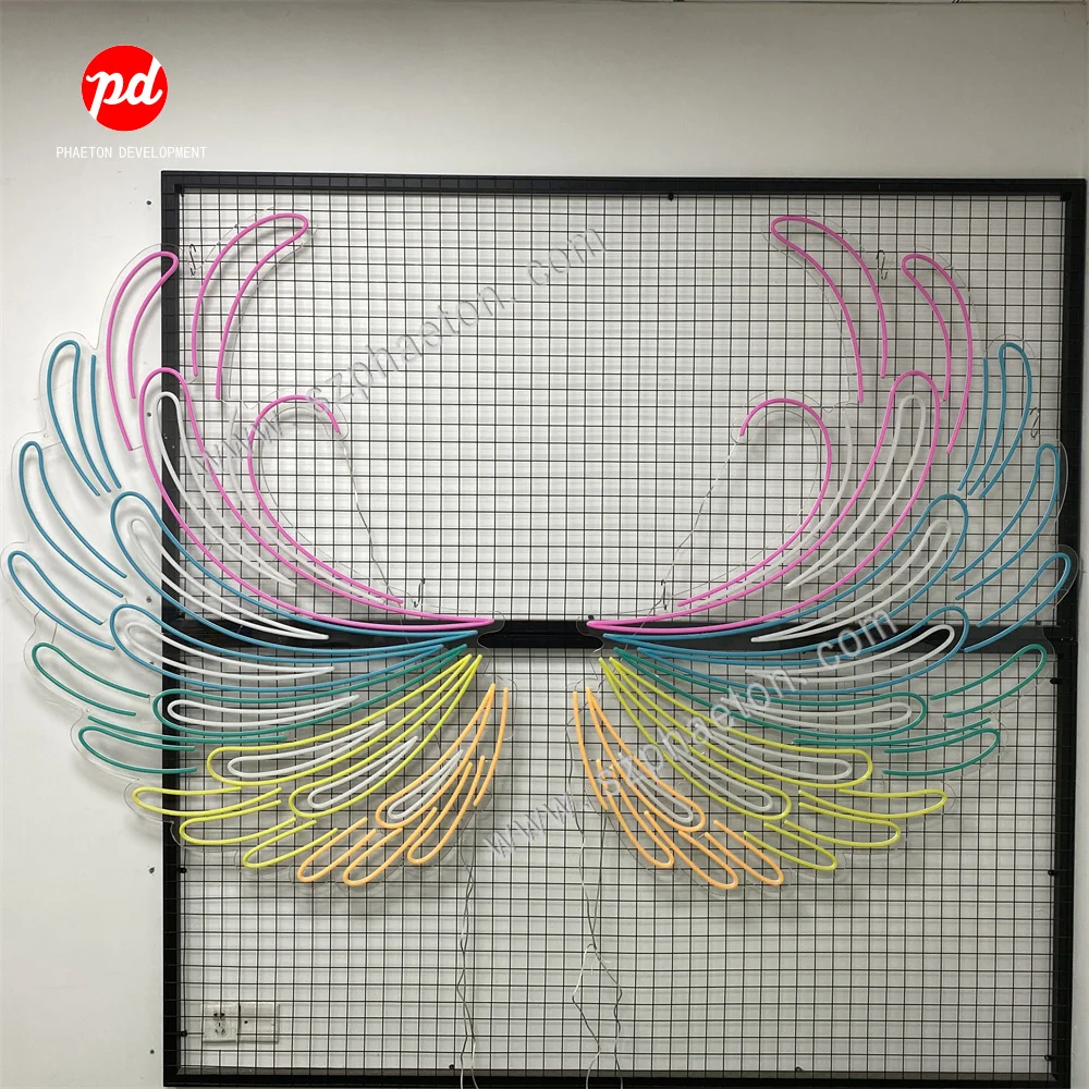 Dropshipping Wall Mounted No Moq Acrylic Flex Strip Custom Logo Angel Wings Led Neon Signs For Shop Bar Party Wedding