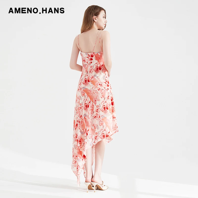 Ladies floral irregular hem dresses women casual sexy for wedding