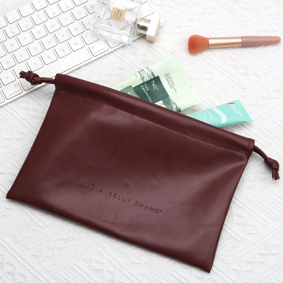 Wholesale Custom Logo Printing PU Leather Cosmetic Bag Waterproof Soft Leather Travel Makeup Brush Storage Cosmetic Pouch