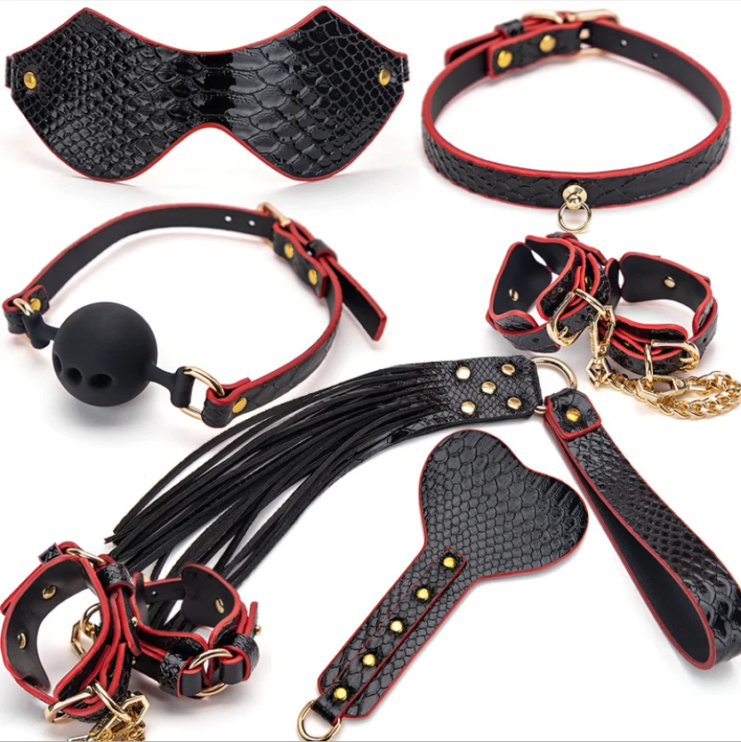 Leather Steel BDSM Bondage Sexy Fun Restraint Kits Foot Slave Neck Collar Mouth Gag Whip Sex Toys for SM Productivity