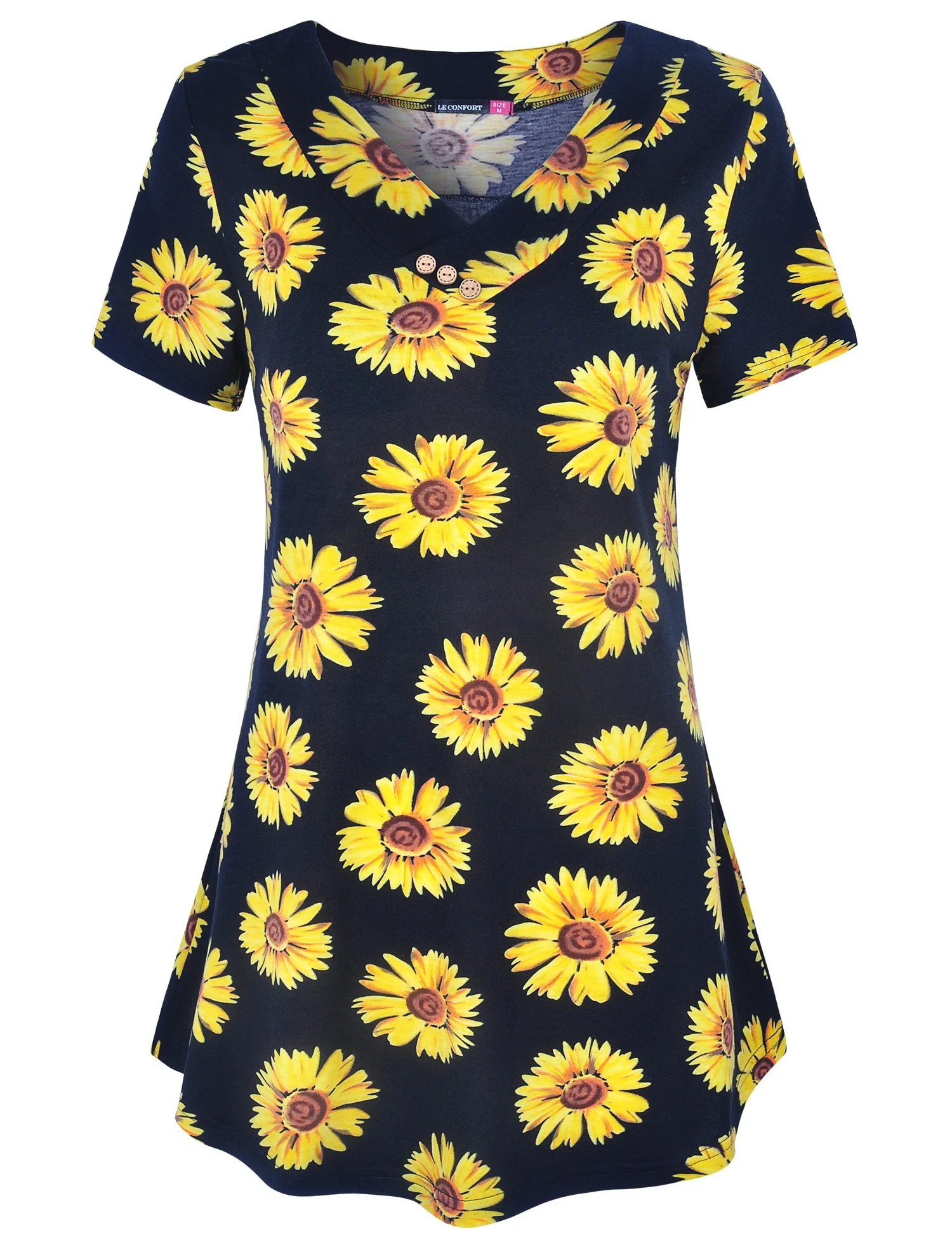 New Design Casual Floral Sunflower Short Sleeve T Shirt Women Tops