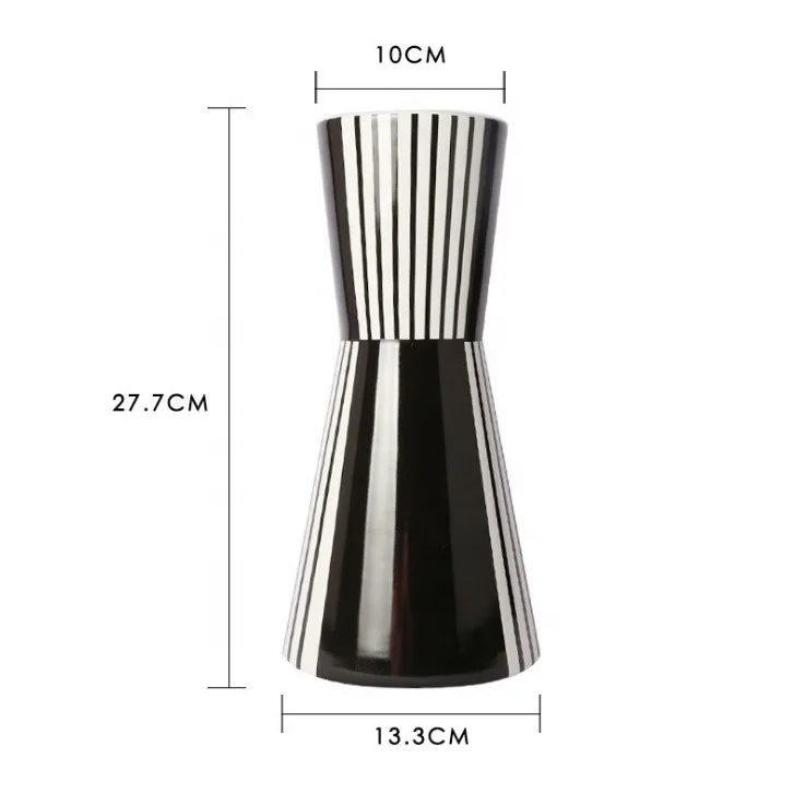 wholesale black & white stripe modern ceramic flower porcelain glaze vase  for home decoration