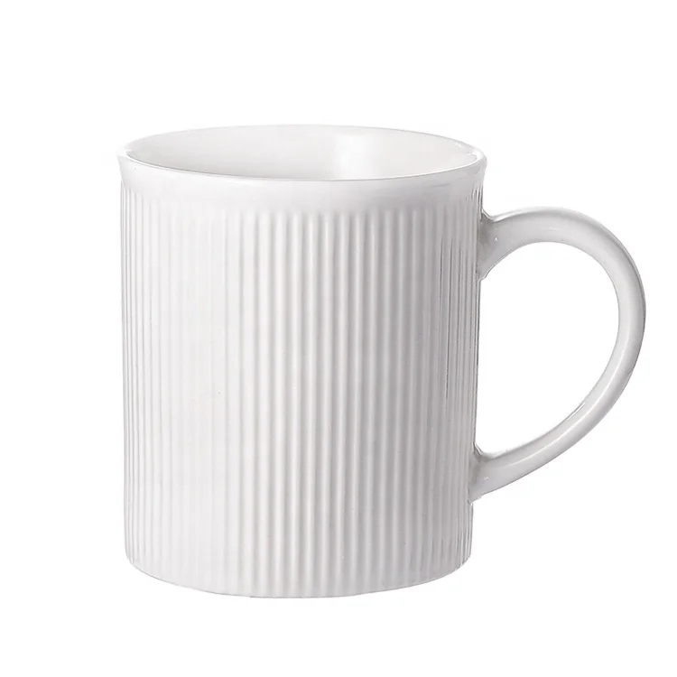 11oz plain white standard embossed straight shape ceramic coffee mug