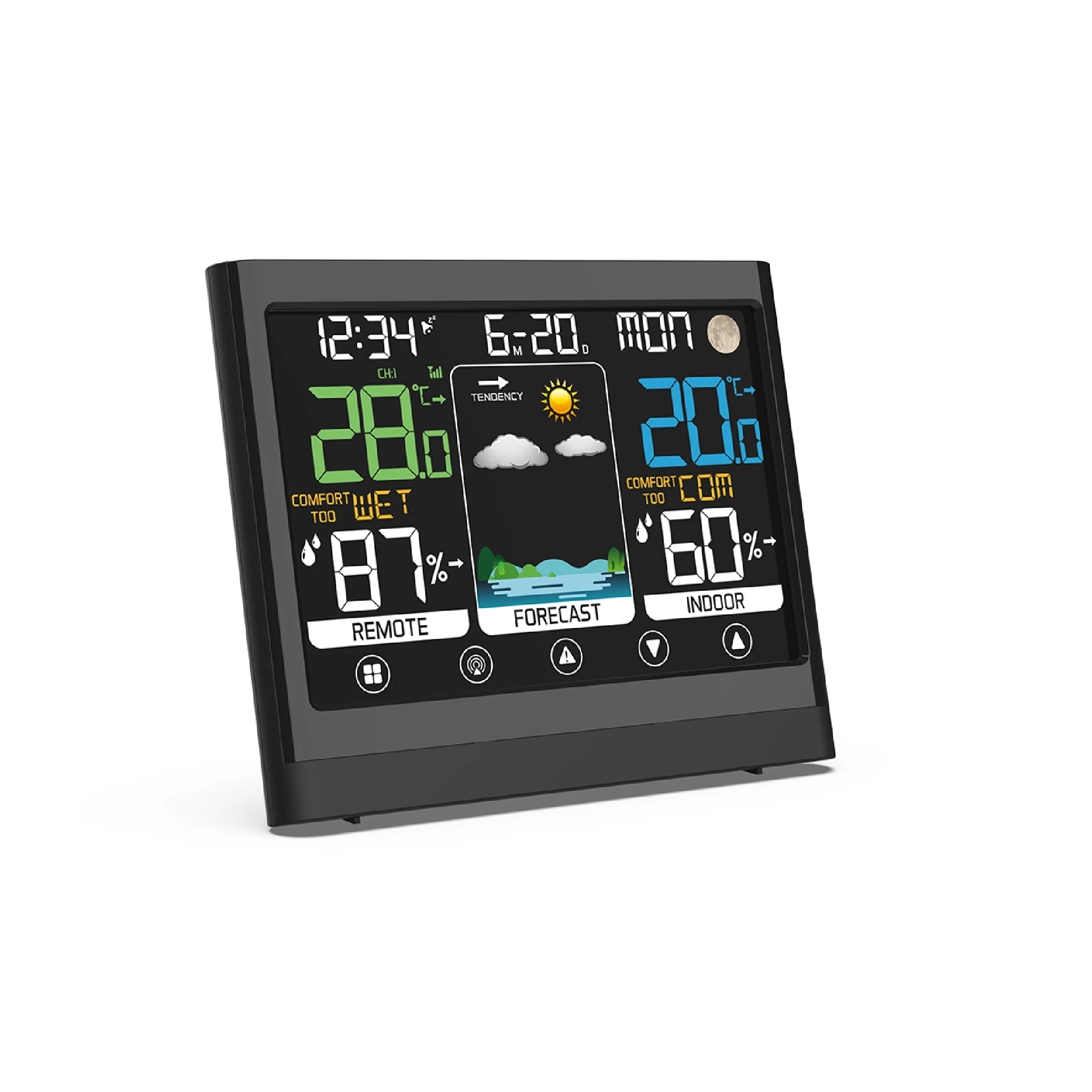 433Mhz wireless color weather station clock with indoor/outdoor temperature and humidity moldy risk alert heat index dew point