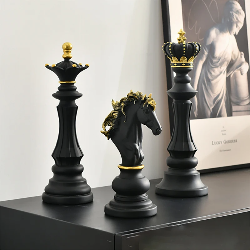 Resin Retro International Chess Figurine for Interior King Knight Sculpture Home Desktop Decor Living Room Decoration