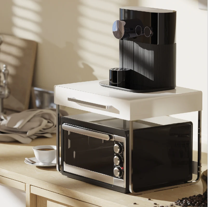 Wooden Organizer with Carbon Plate Kitchen Shelf for Induction Cooker and Oven Storage Rack Working Table Household Sundries