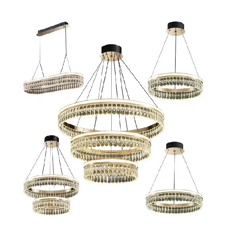 custom ring luxury large hotel living room bedroom ceiling stair K9 crystal lighting black modern nordic led chandelier