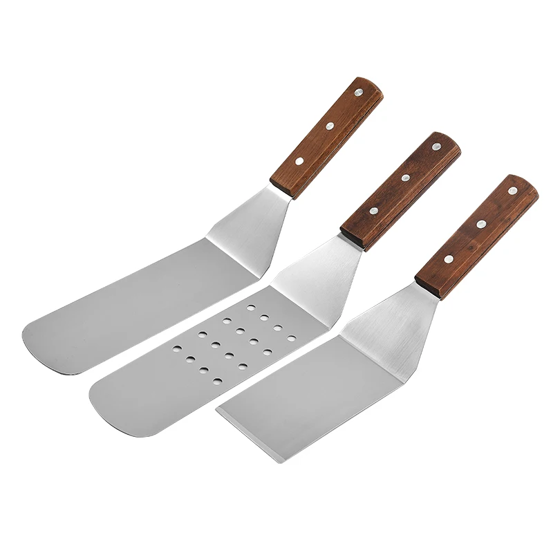 Durable Stainless Steel 3Pcs Set Outdoor BBQ Tools Teppanyaki Spatula Accessories Kit