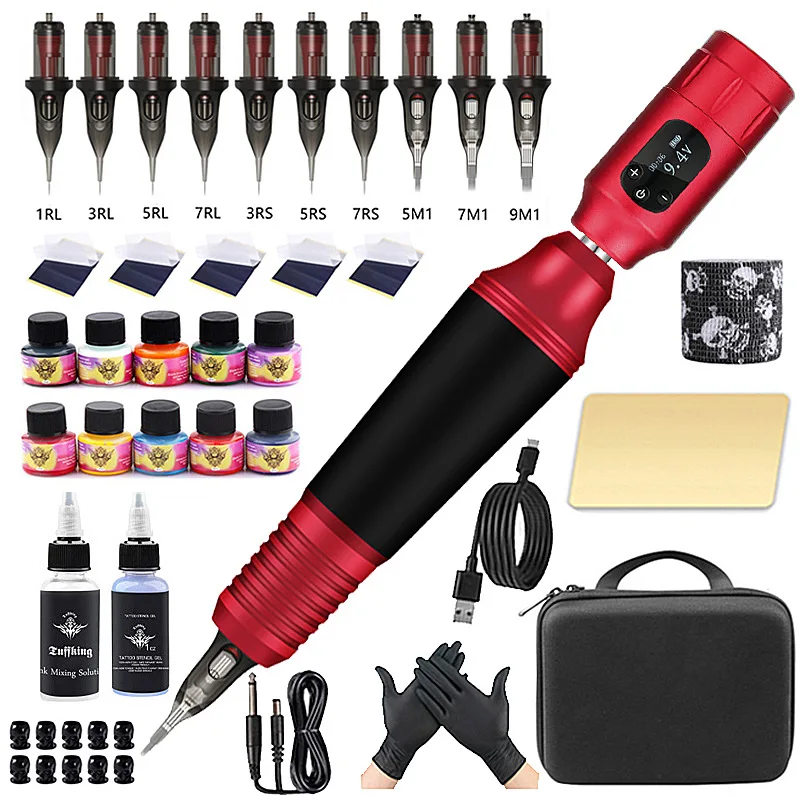 Hot Sale Professional Tattoo Pen Kit With Tattoo Power Supply Set Tattoo Machine Pen Gun Kit For Beginner