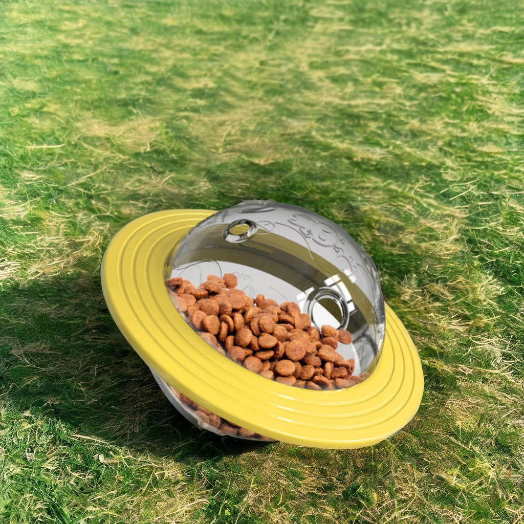 Dog Planet Interactive Toy UFO-Shaped Flying Disk Treat Ball Rubber Plastic Slow Feeder for Indoor Outdoor Use