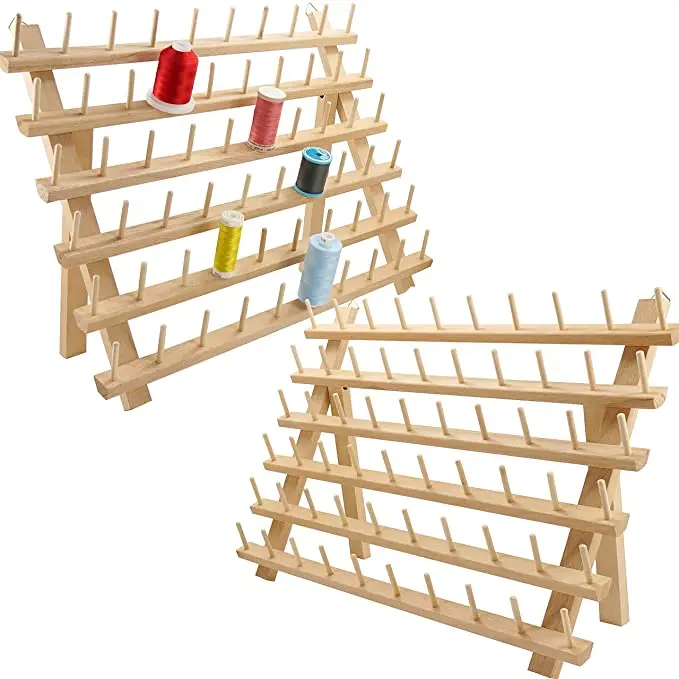 Wholesale Customized 60-spool wooden thread rack and holder stand