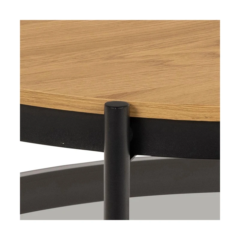 Luxury Matt oak melamine coffee table with modern round smoke glass shelf coffee table