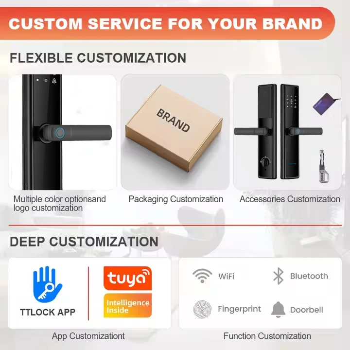 Anti-Theft Smart Lock for Home Waterproof  Feature Fingerprint Password Access Tuya Control Compatible Wood Door WiFi Network