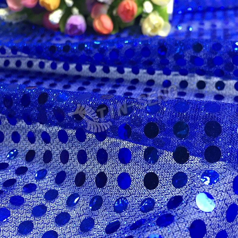 Royal Blue Polka Dot 6mm sequin fabric for home decoration