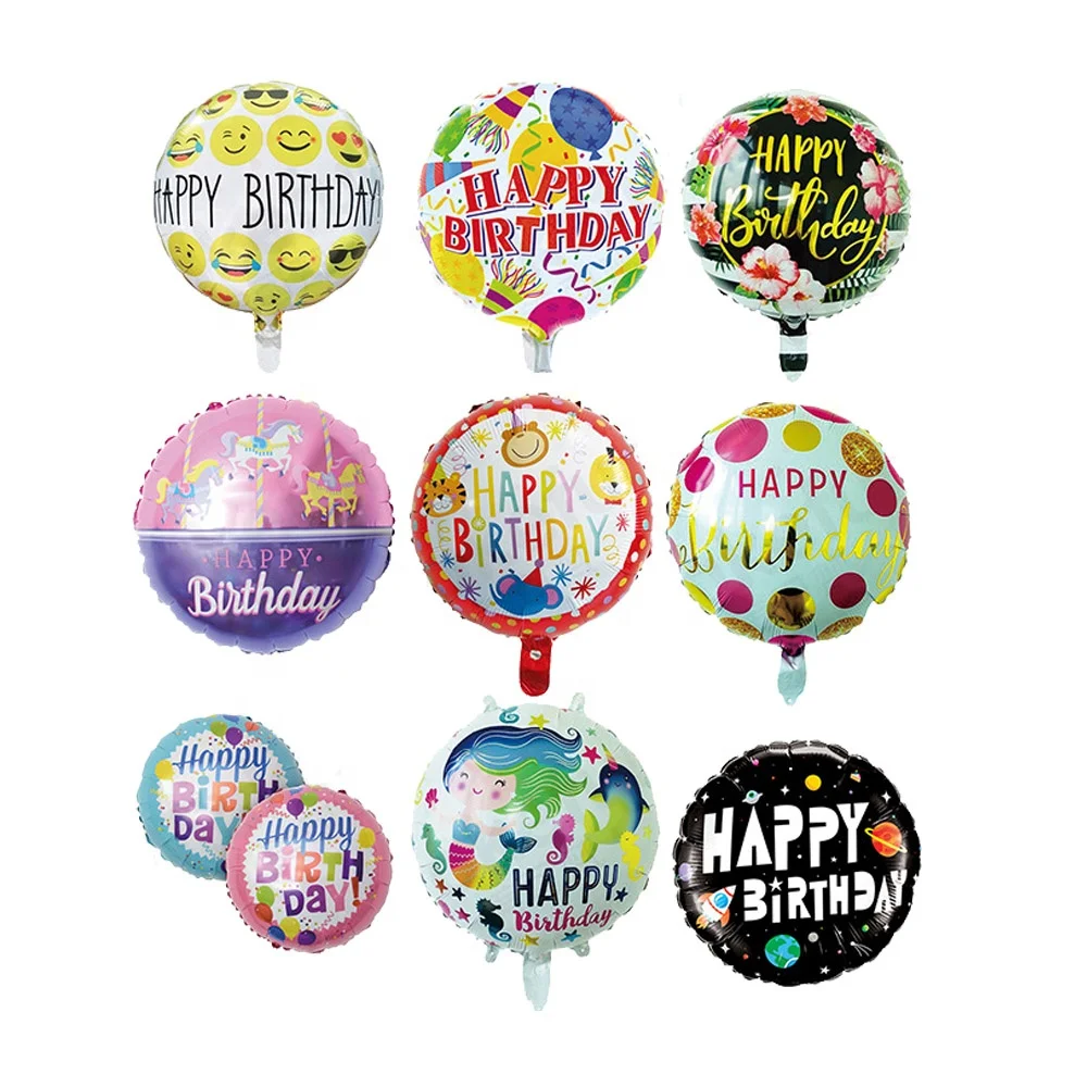 Custom Shape Helium Party Decoration Aluminum Ballon Mix Colors English 18 inch Happy Birthday Round Foil Balloon
