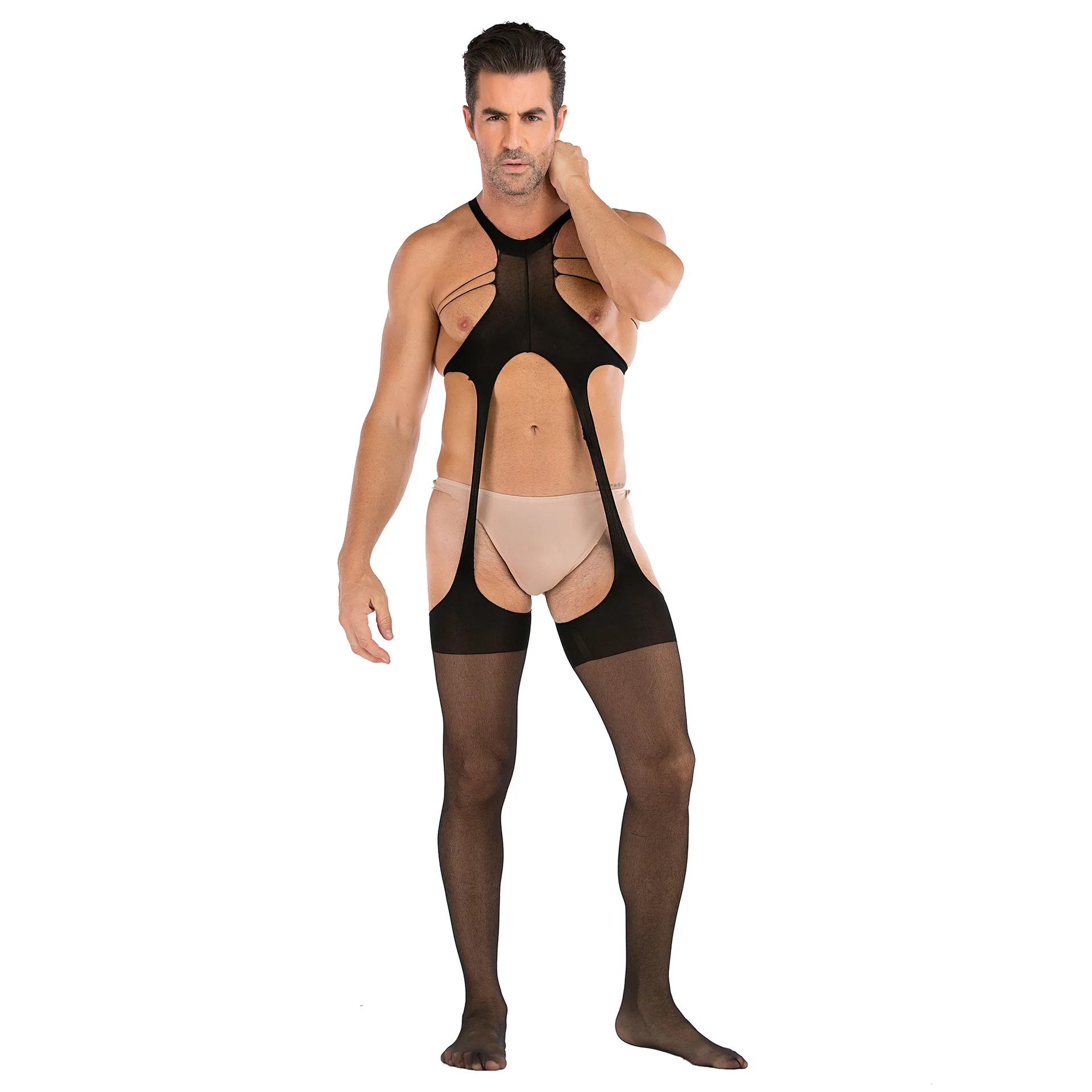 В западном стиле для девочек без рукавов из жаккардовой ткани с высоким разрезом цельнокроеное Сетчатое всего тела сексуальные мужские боксеры с цельнокроеное Сетчатое платье носки мужское сексуальное нижнее белье