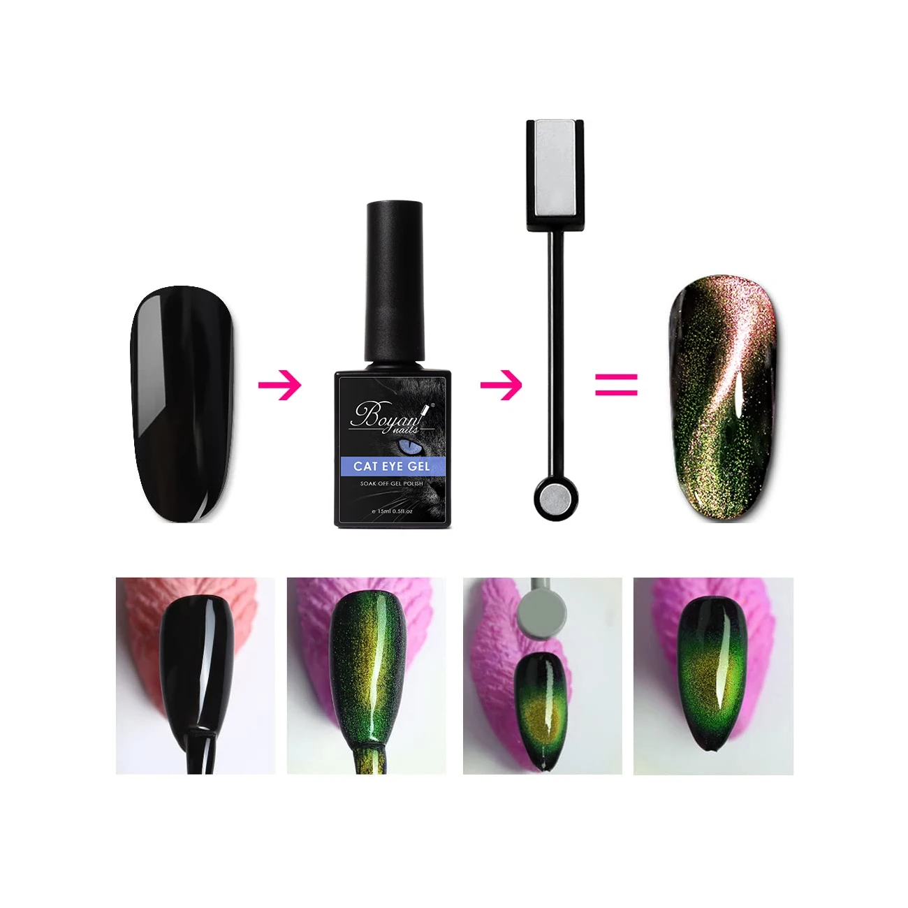 Boyan custom logo very good 15ml long lasting shinny cat eye uv nail gel polish with magnets