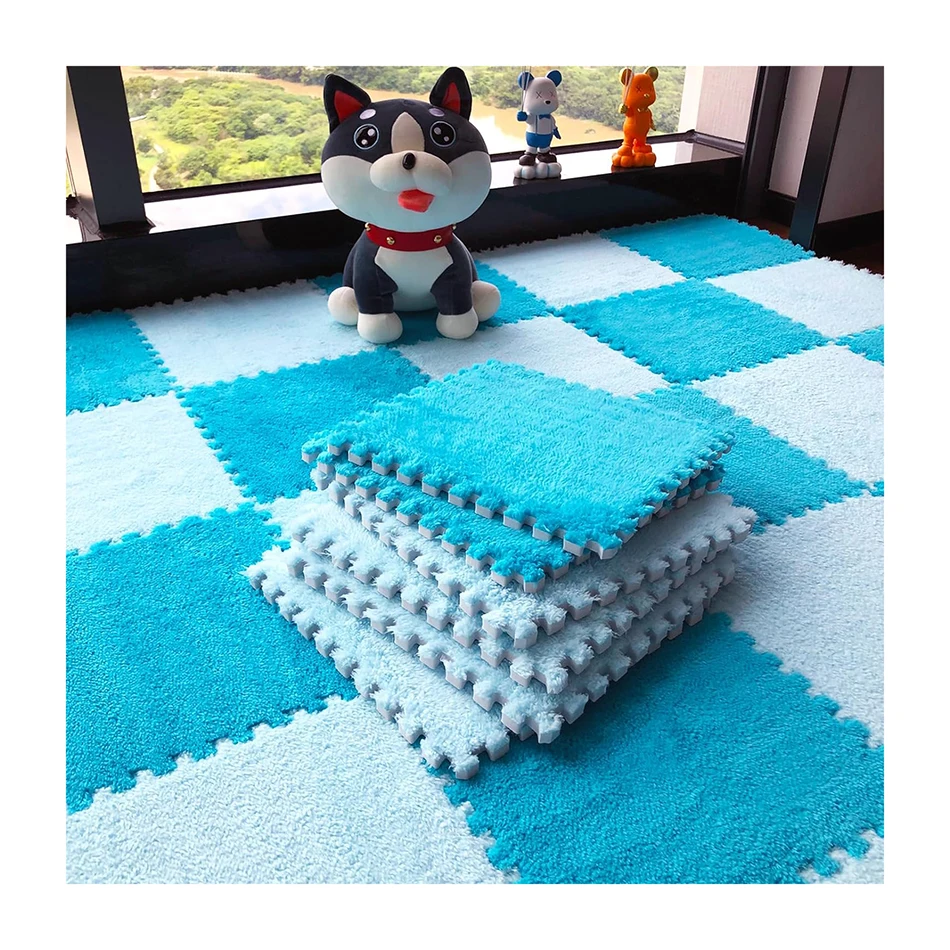 Factory wholesale 9pcs babi crawl blue color interlocking carpet puzzle carpet floor mat 30x30 eva foam mats