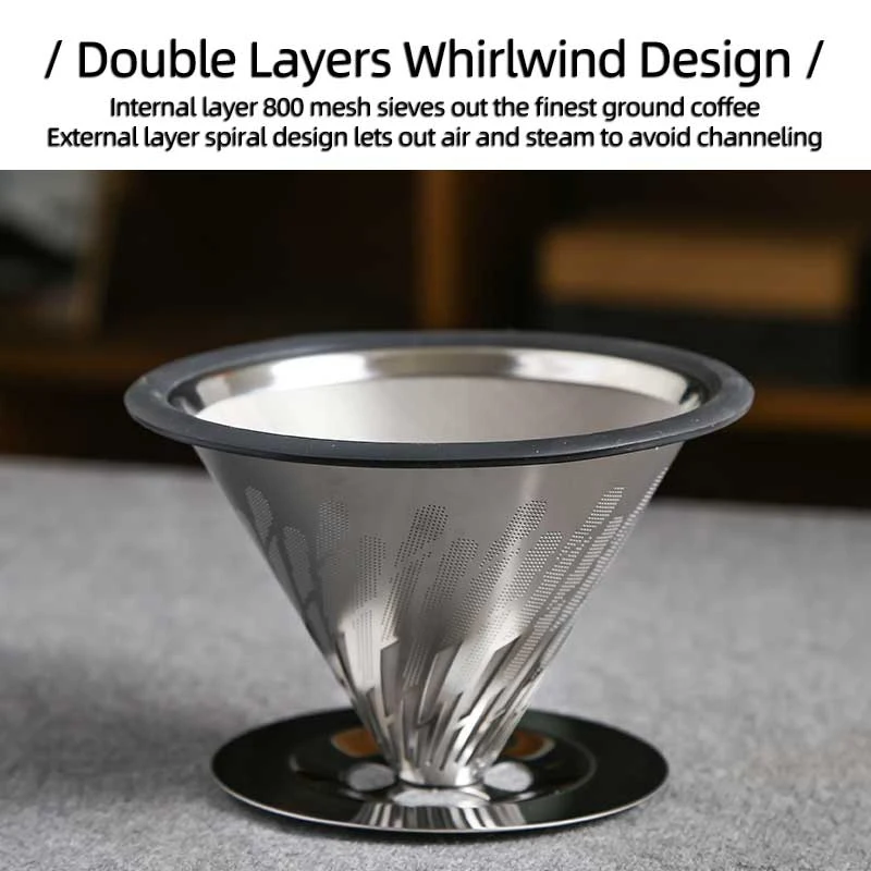 High Quality Funnel Dripper Brewer Stainless Steel Pour Over Coffee Dripper