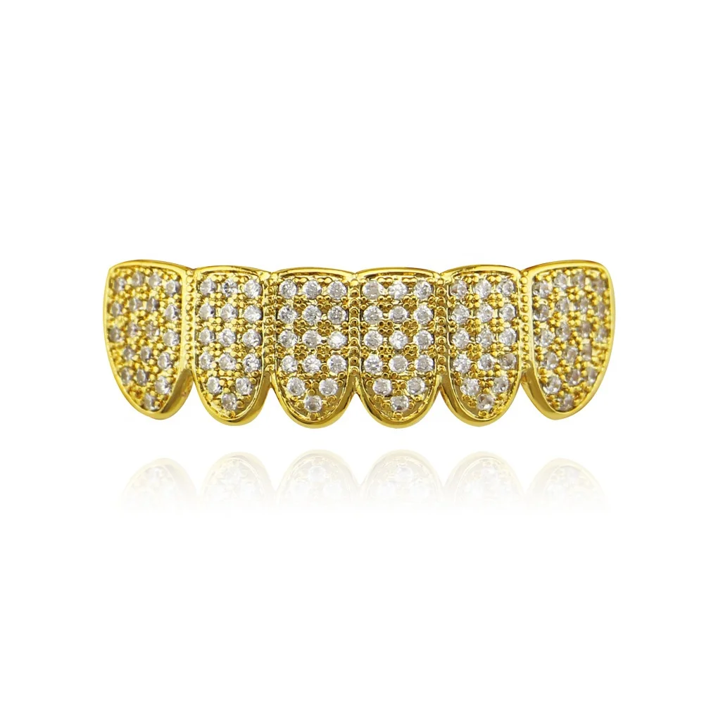 18k New Wholesale Men Hip Hop Jewelry Gold Teeth Grillz Top & Bottom Iced Out Grilz Custom Dental Grills