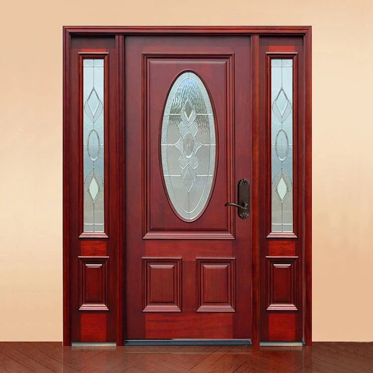 China factory prices contemporary exterior simple oval glass teak solid wood front entry door designs